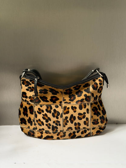 Leopard Print Patchwork Pony Hair Shoulder Bag
