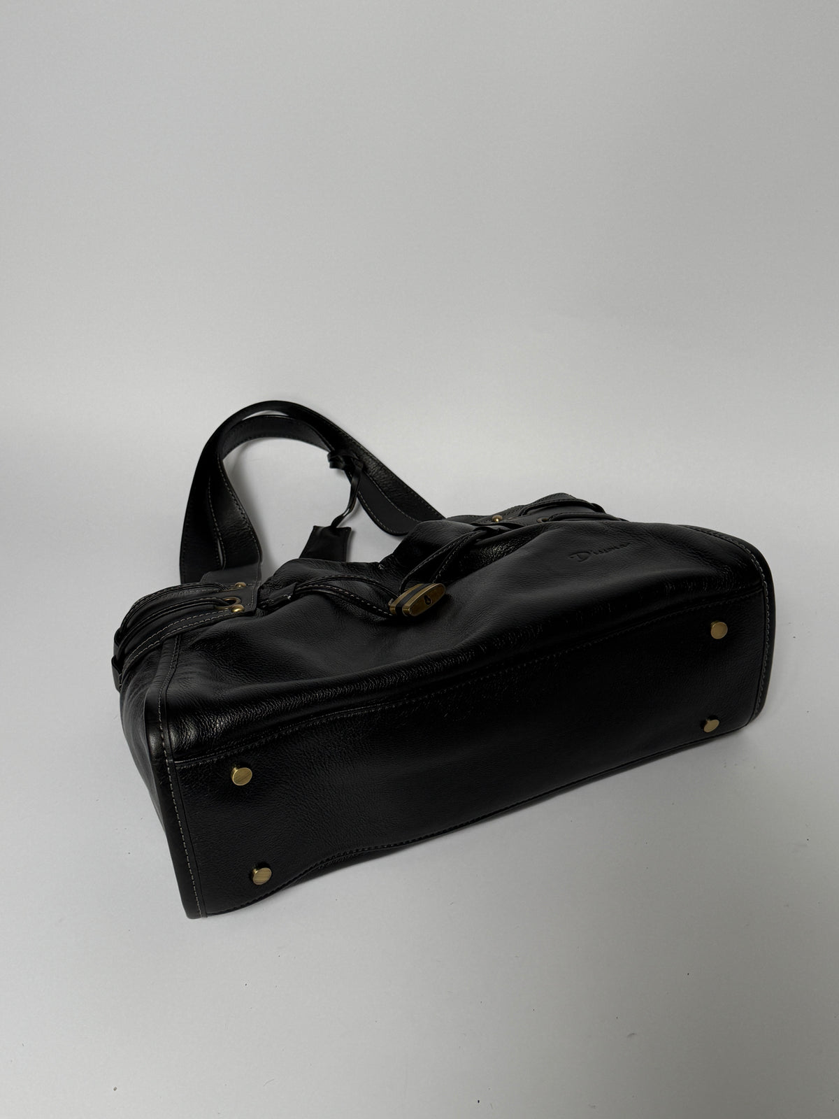 Black Leather Tote Bag with Padlock