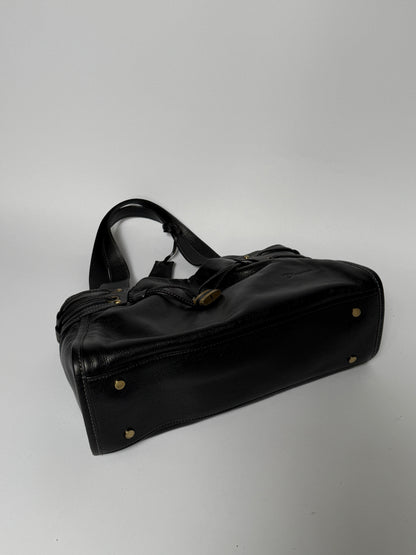 Black Leather Tote Bag with Padlock