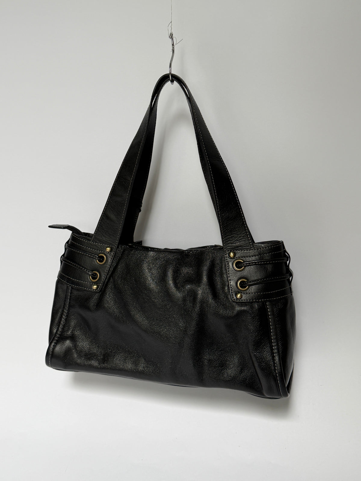 Black Leather Tote Bag with Padlock
