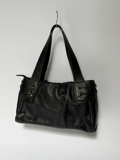 Black Leather Tote Bag with Padlock