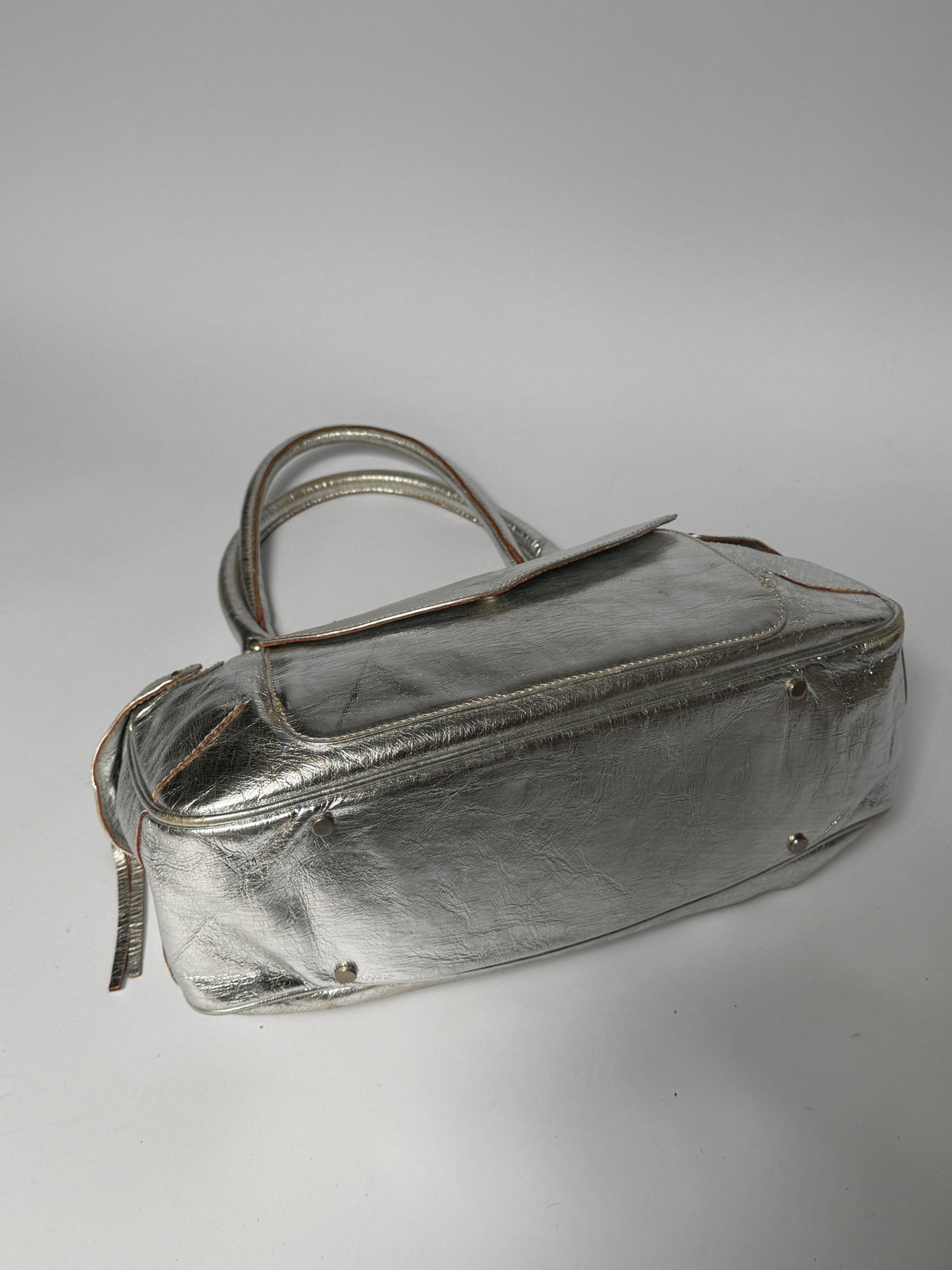 Silver Leather Shoulder Bag with Turquoise Lining
