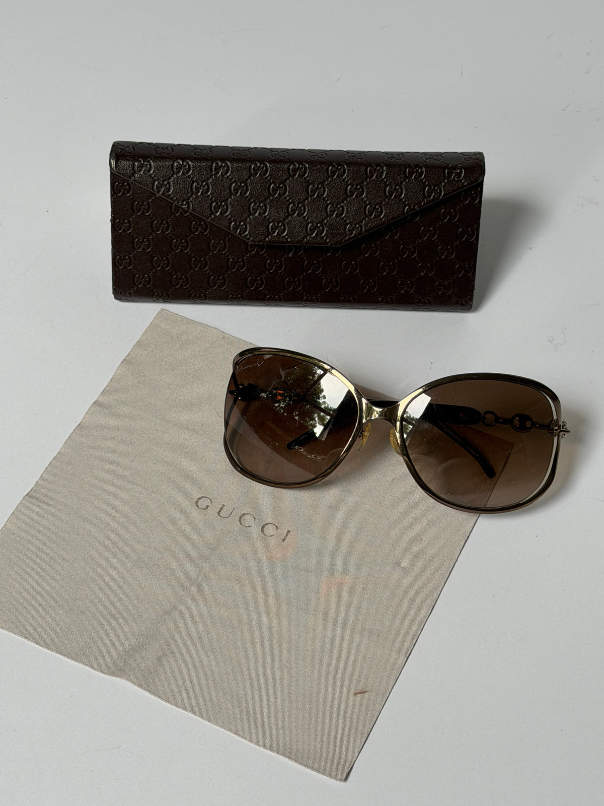 Gucci Bronze Crystal Chain Oversized Sunglasses