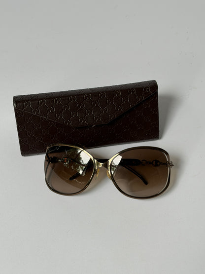Gucci Bronze Crystal Chain Oversized Sunglasses
