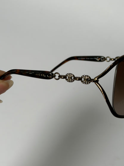 Gucci Bronze Crystal Chain Oversized Sunglasses