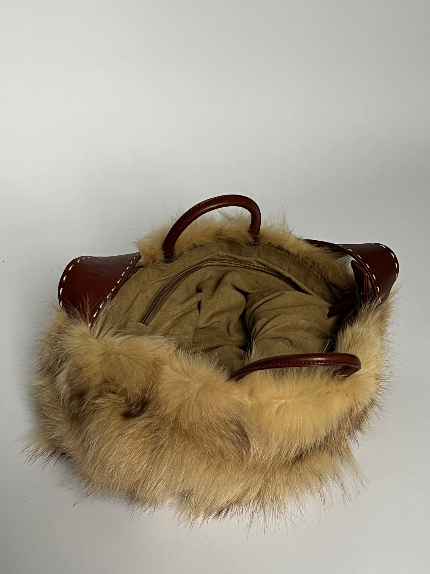 Brown Leather 2Way Fur Bag