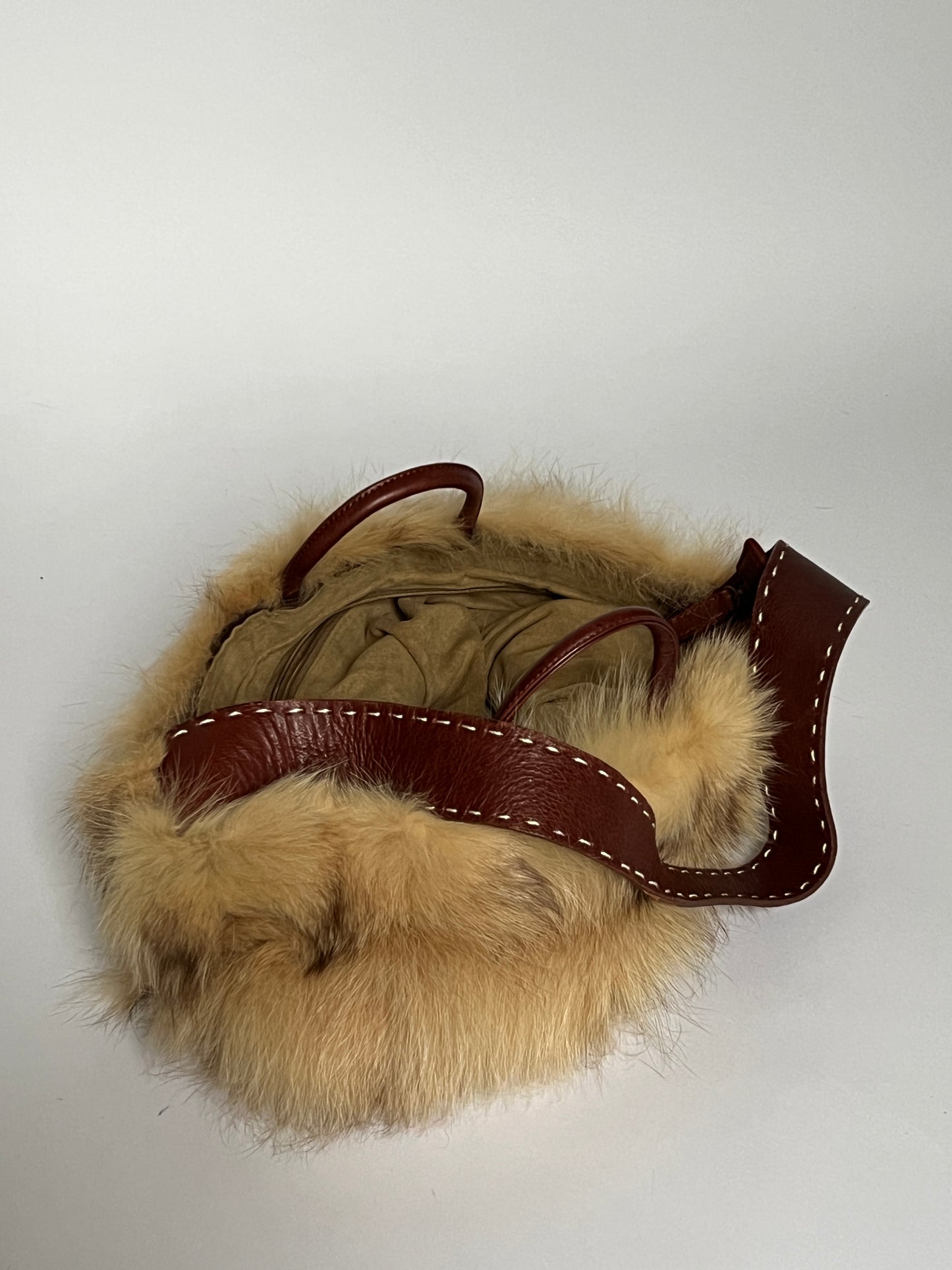 Brown Leather 2Way Fur Bag