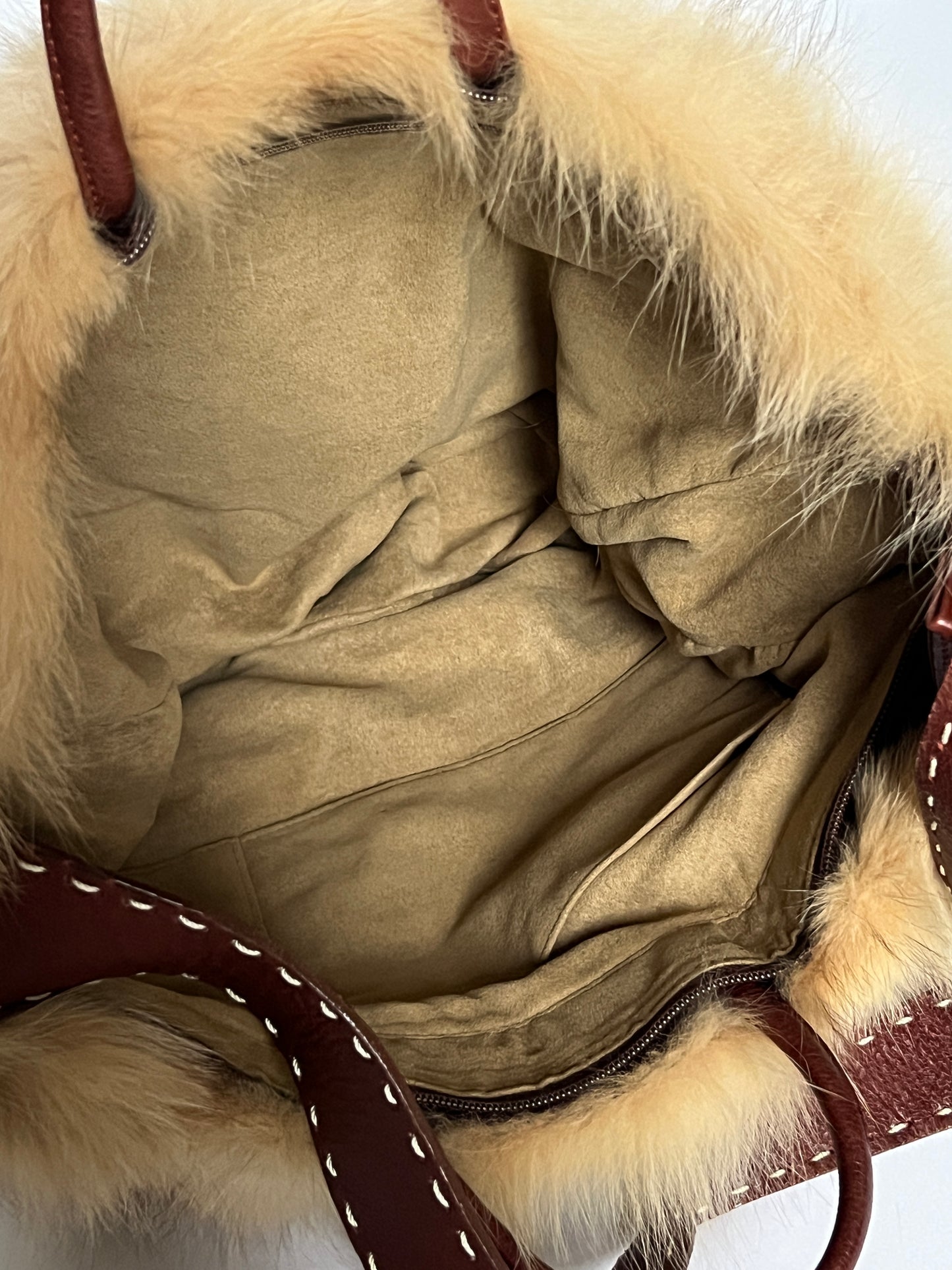 Brown Leather 2Way Fur Bag