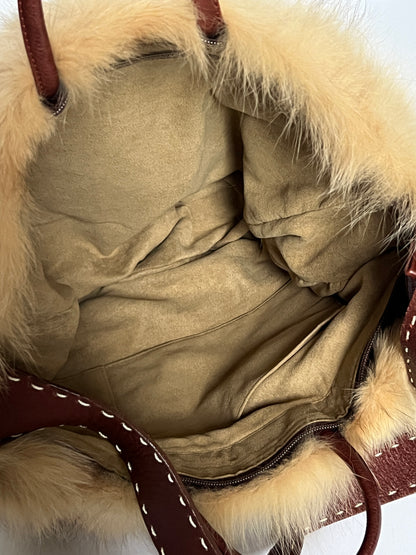 Brown Leather 2Way Fur Bag