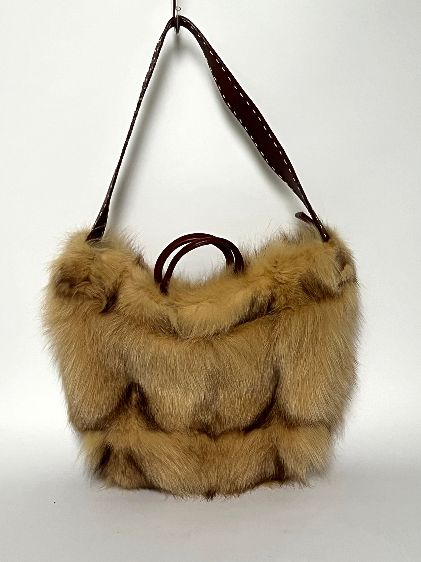 Brown Leather 2Way Fur Bag