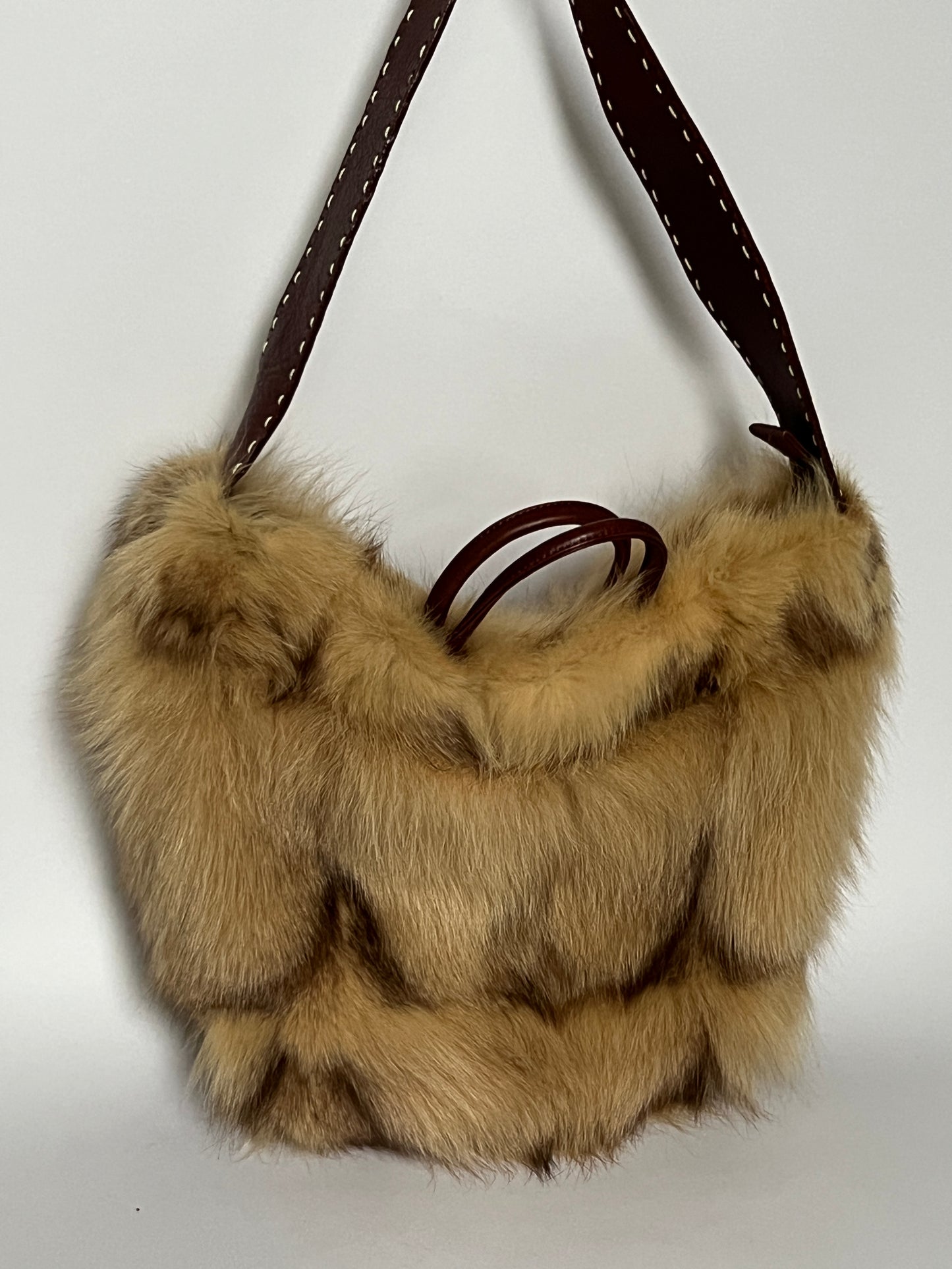 Brown Leather 2Way Fur Bag