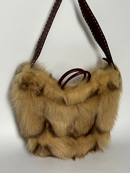 Brown Leather 2Way Fur Bag