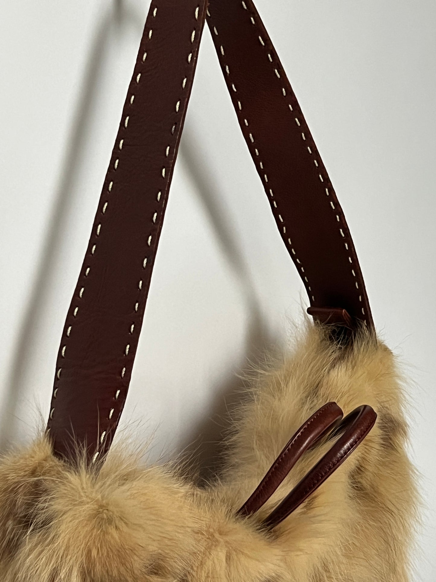 Brown Leather 2Way Fur Bag