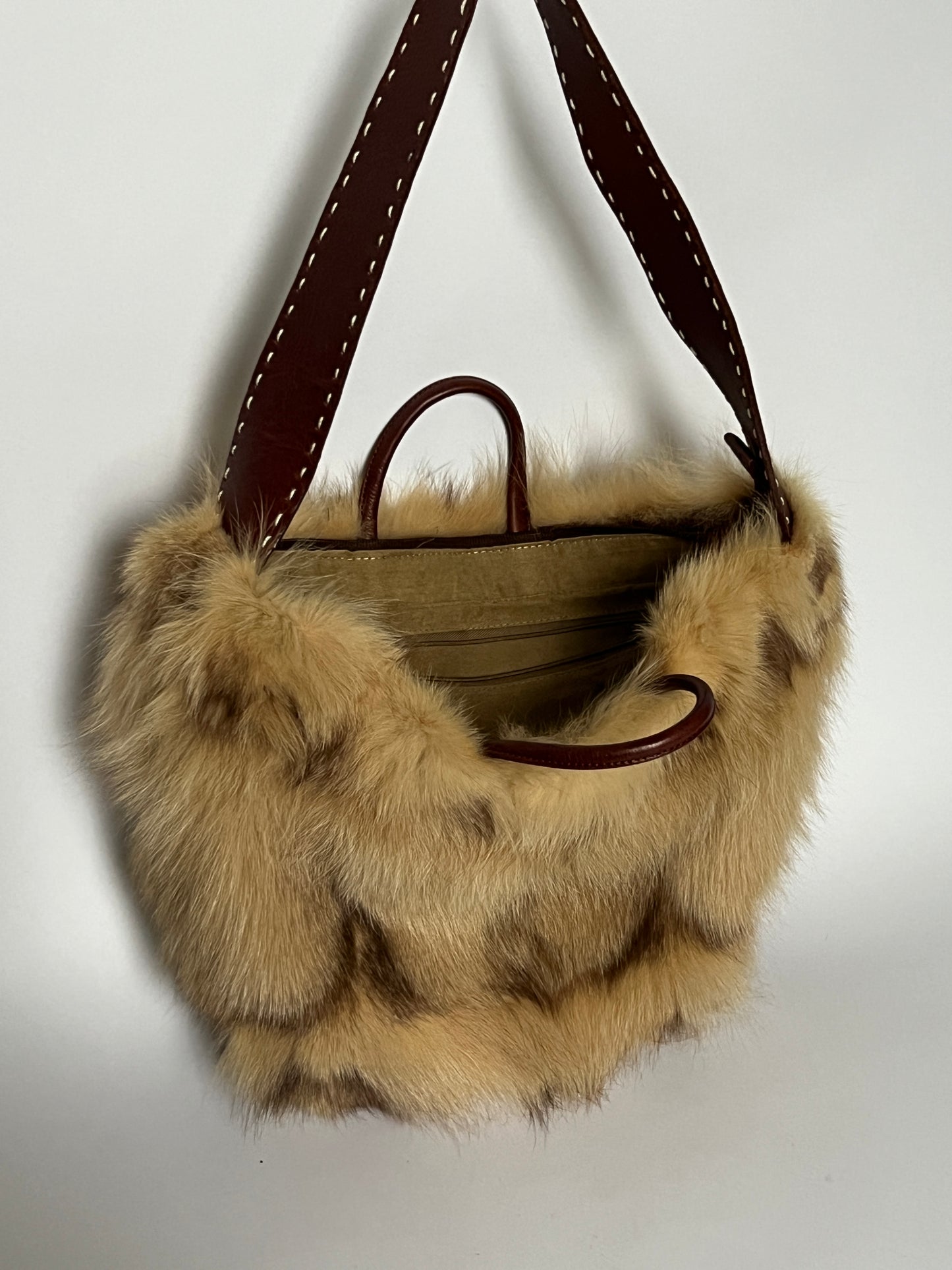 Brown Leather 2Way Fur Bag