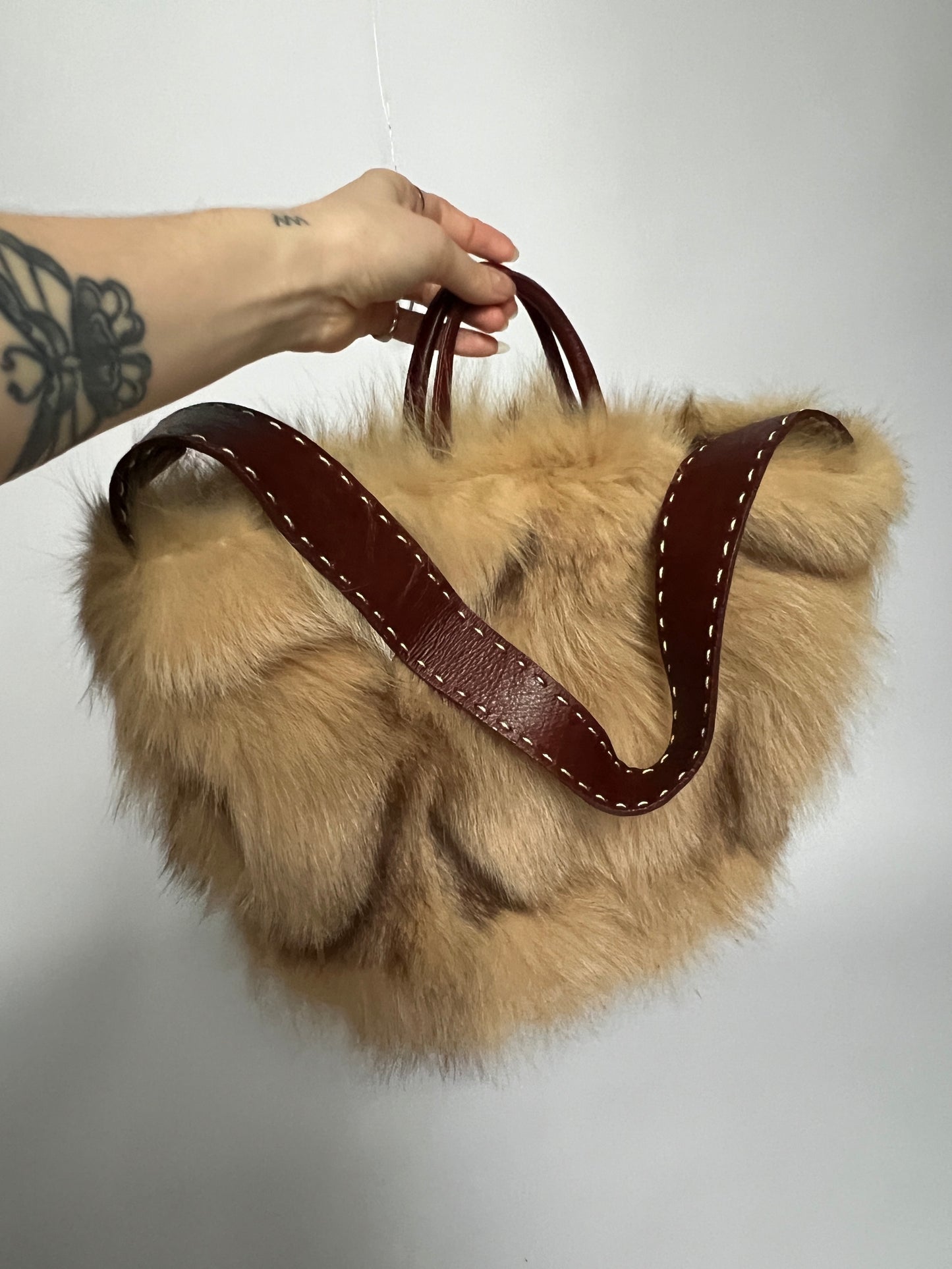 Brown Leather 2Way Fur Bag