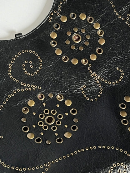 Black Leather Eyelet Tote Bag