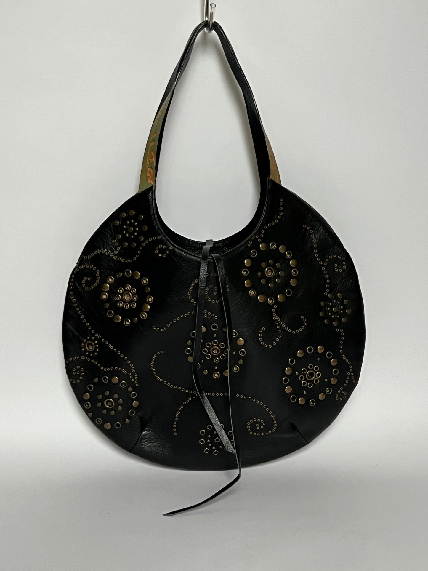 Black Leather Eyelet Tote Bag