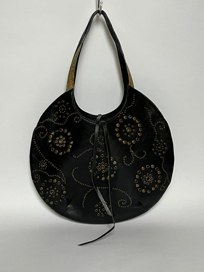 Black Leather Eyelet Tote Bag