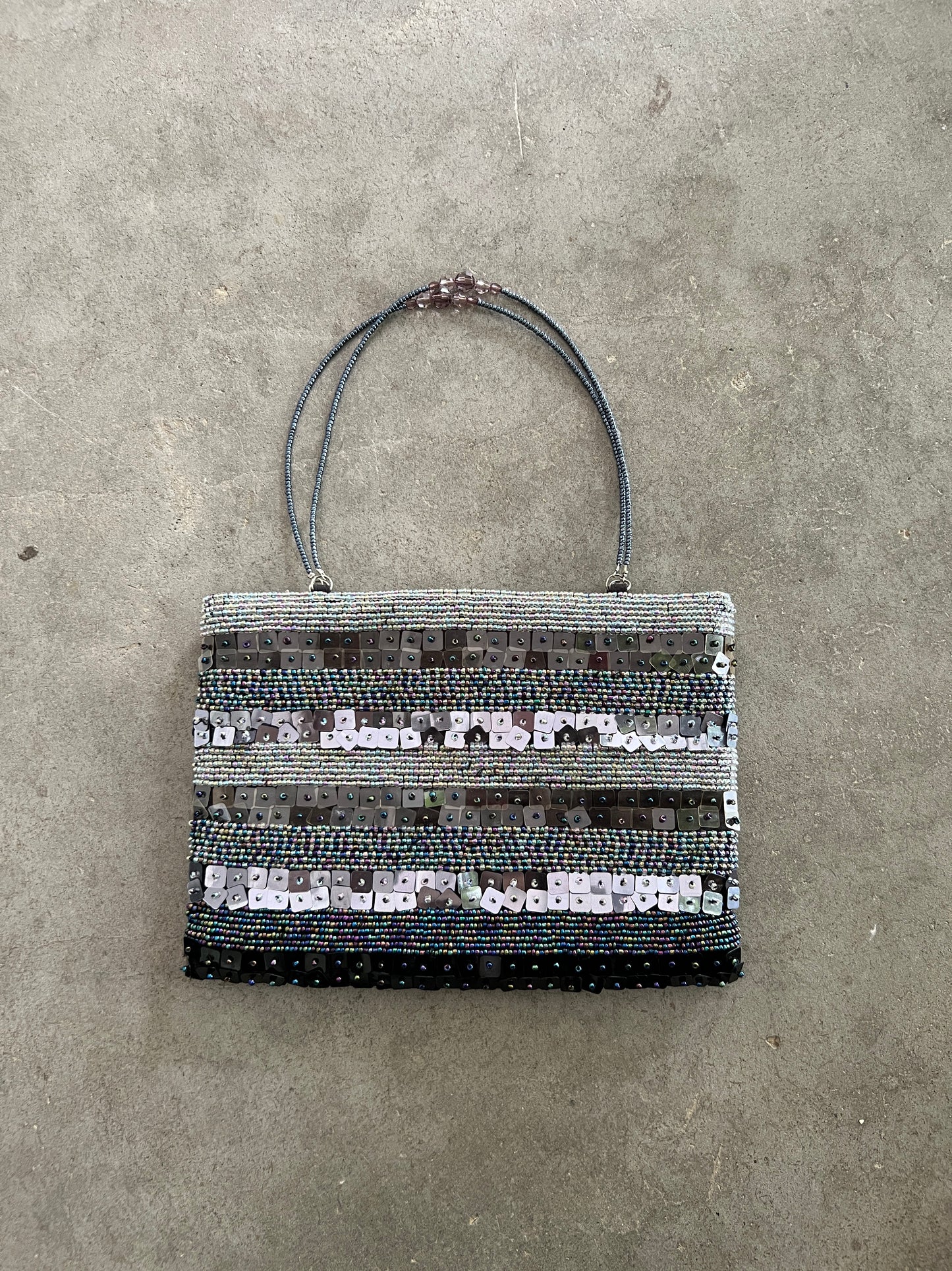 90s Grey Blue Beaded Bag