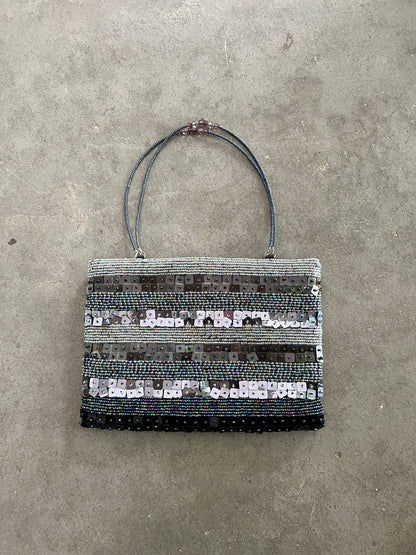 90s Grey Blue Beaded Bag