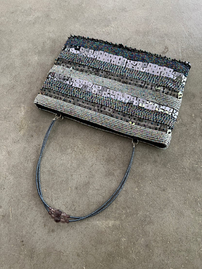 90s Grey Blue Beaded Bag