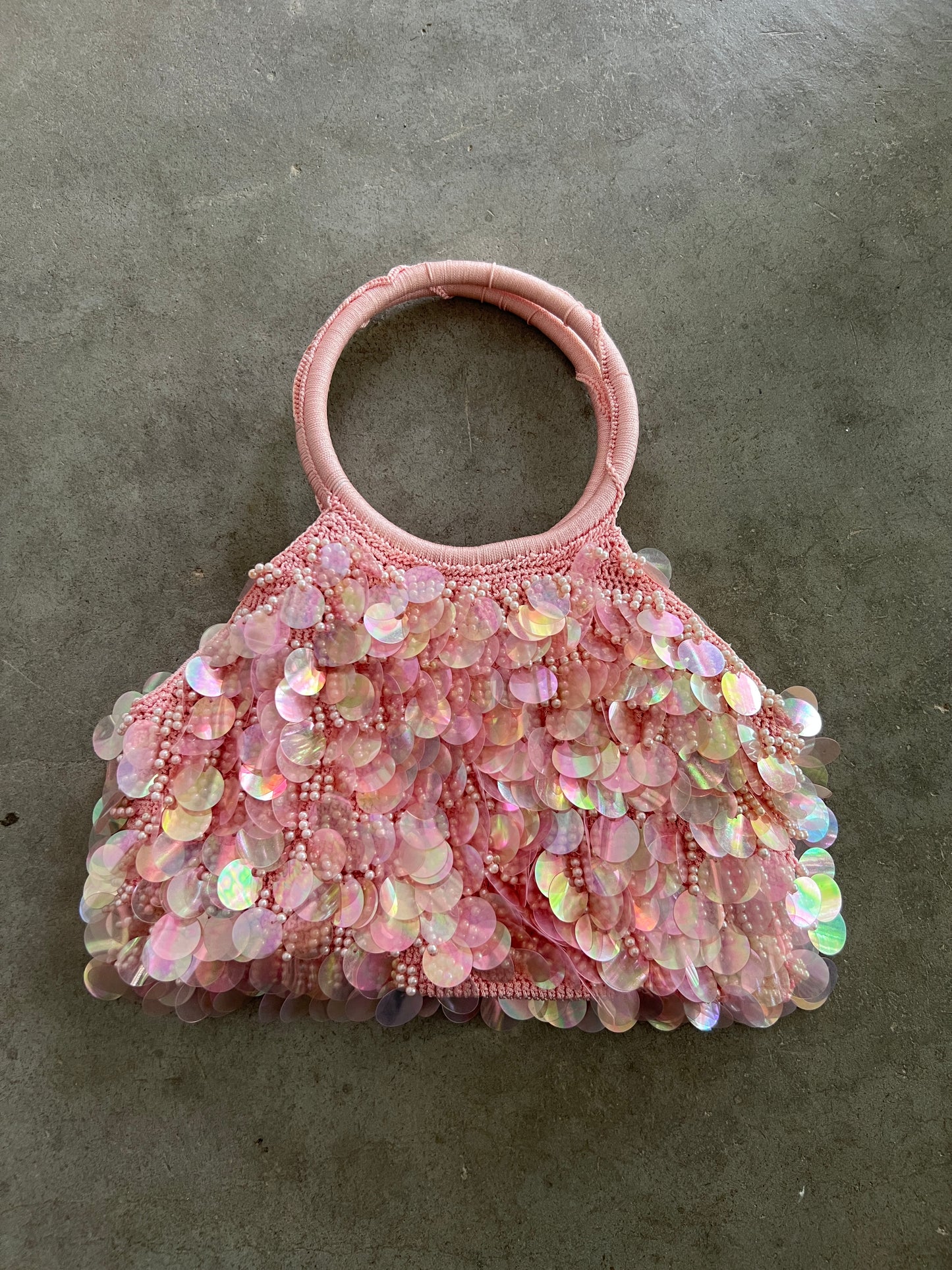 Pink Sequin Crochet Bag