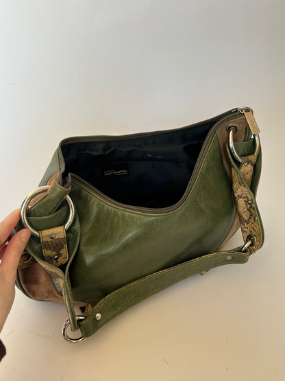 Green Leather and Suede Python Hobo Bag