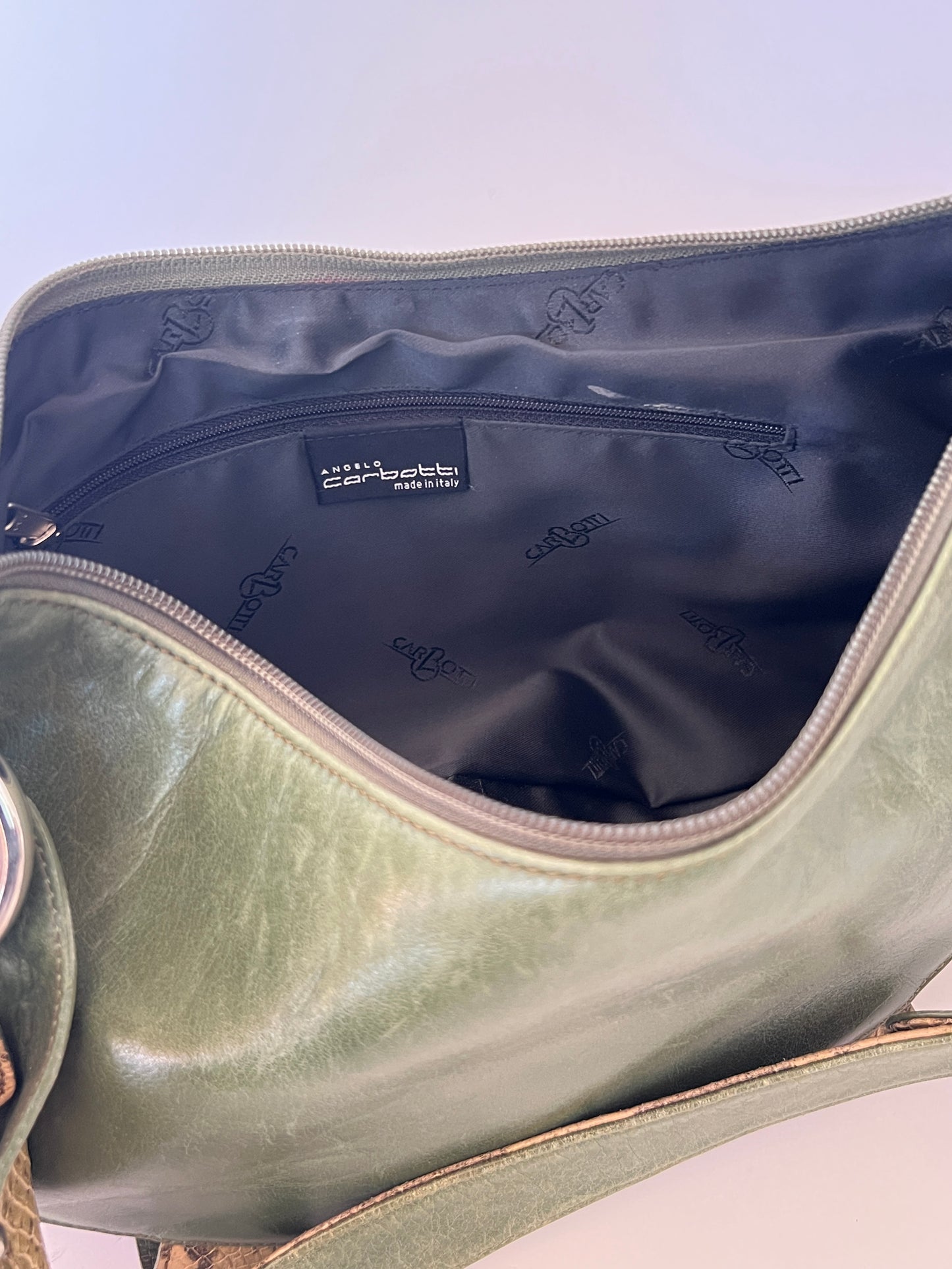 Green Leather and Suede Python Hobo Bag