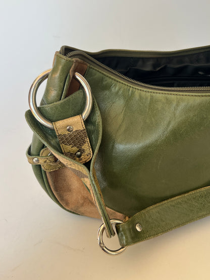 Green Leather and Suede Python Hobo Bag