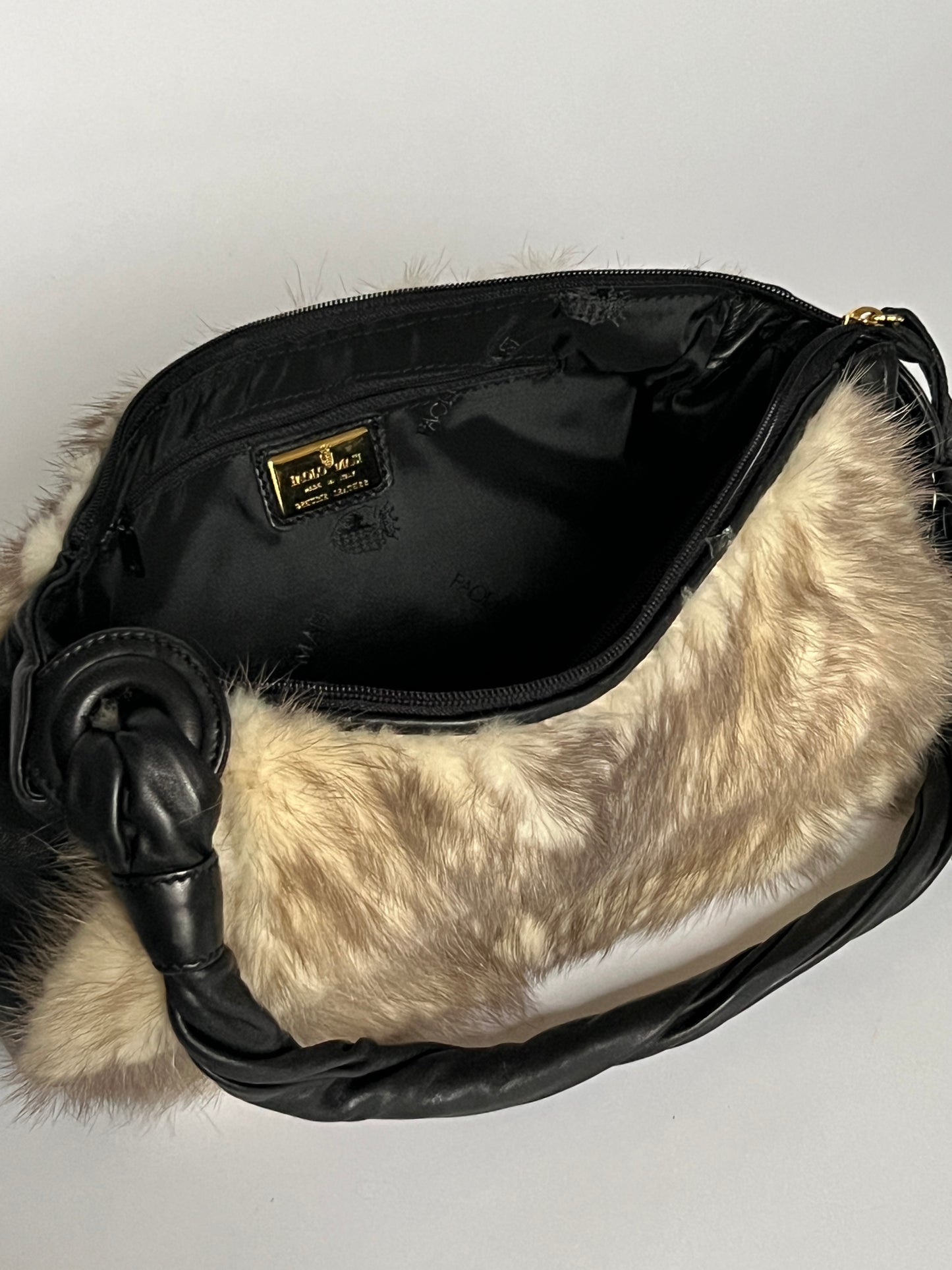 Black Leather Italian Fur Bag