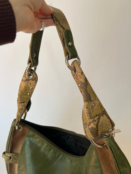Green Leather and Suede Python Hobo Bag