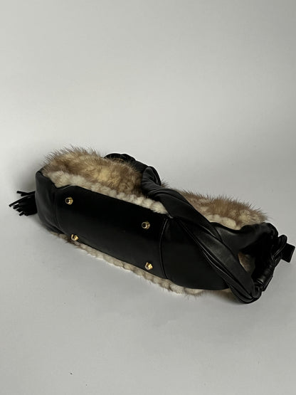 Black Leather Italian Fur Bag