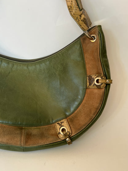 Green Leather and Suede Python Hobo Bag