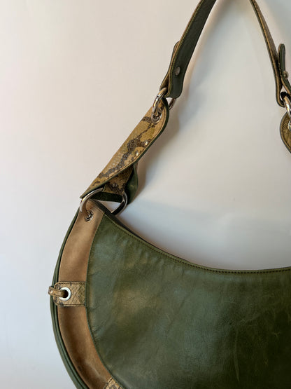 Green Leather and Suede Python Hobo Bag