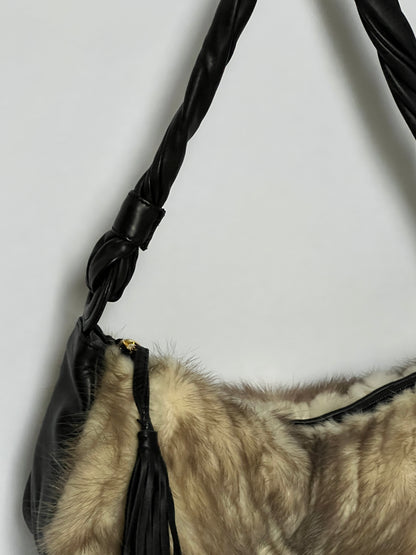 Black Leather Italian Fur Bag
