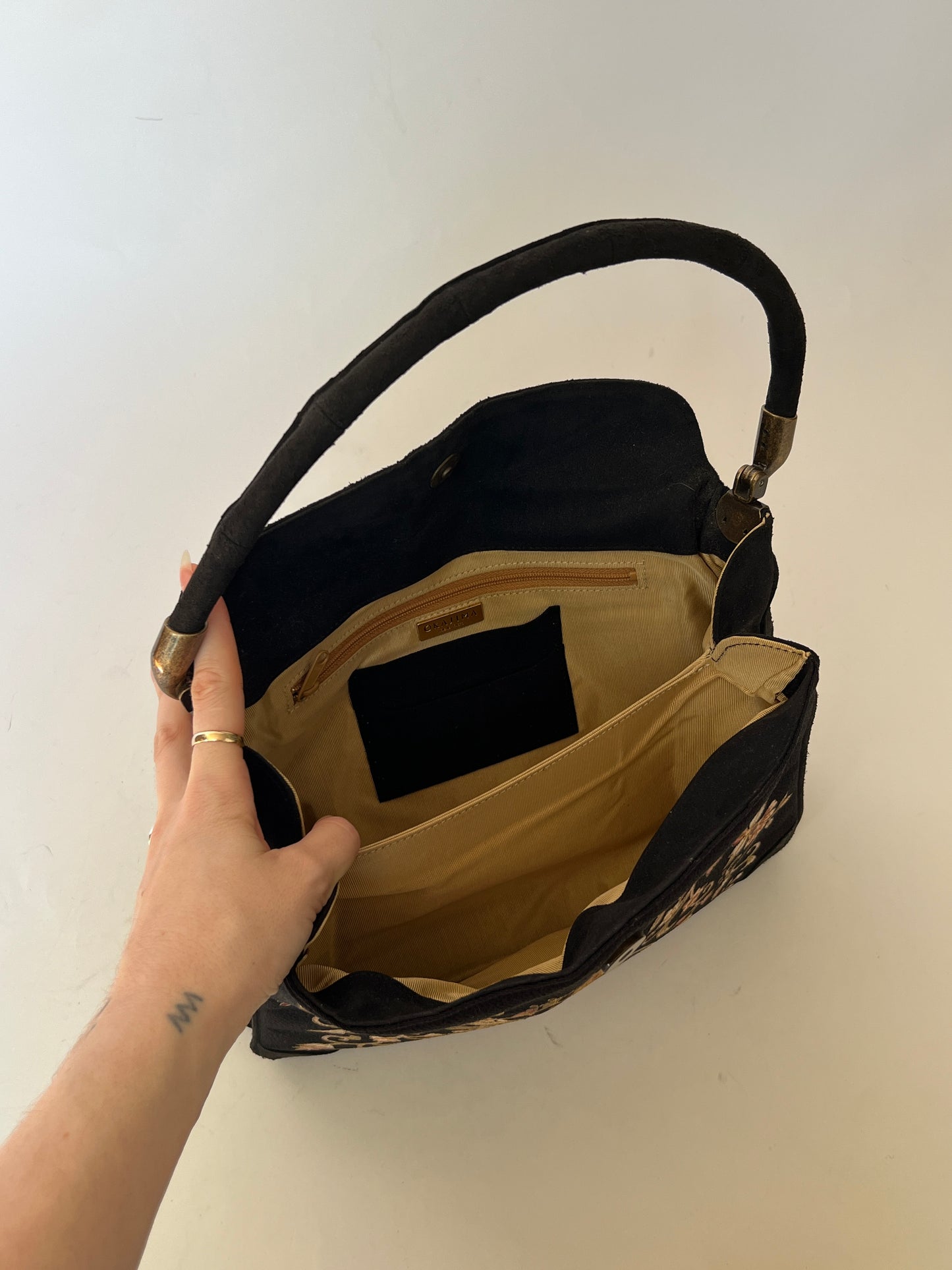 Okajima Embroidered Silk & Suede Shoulderbag