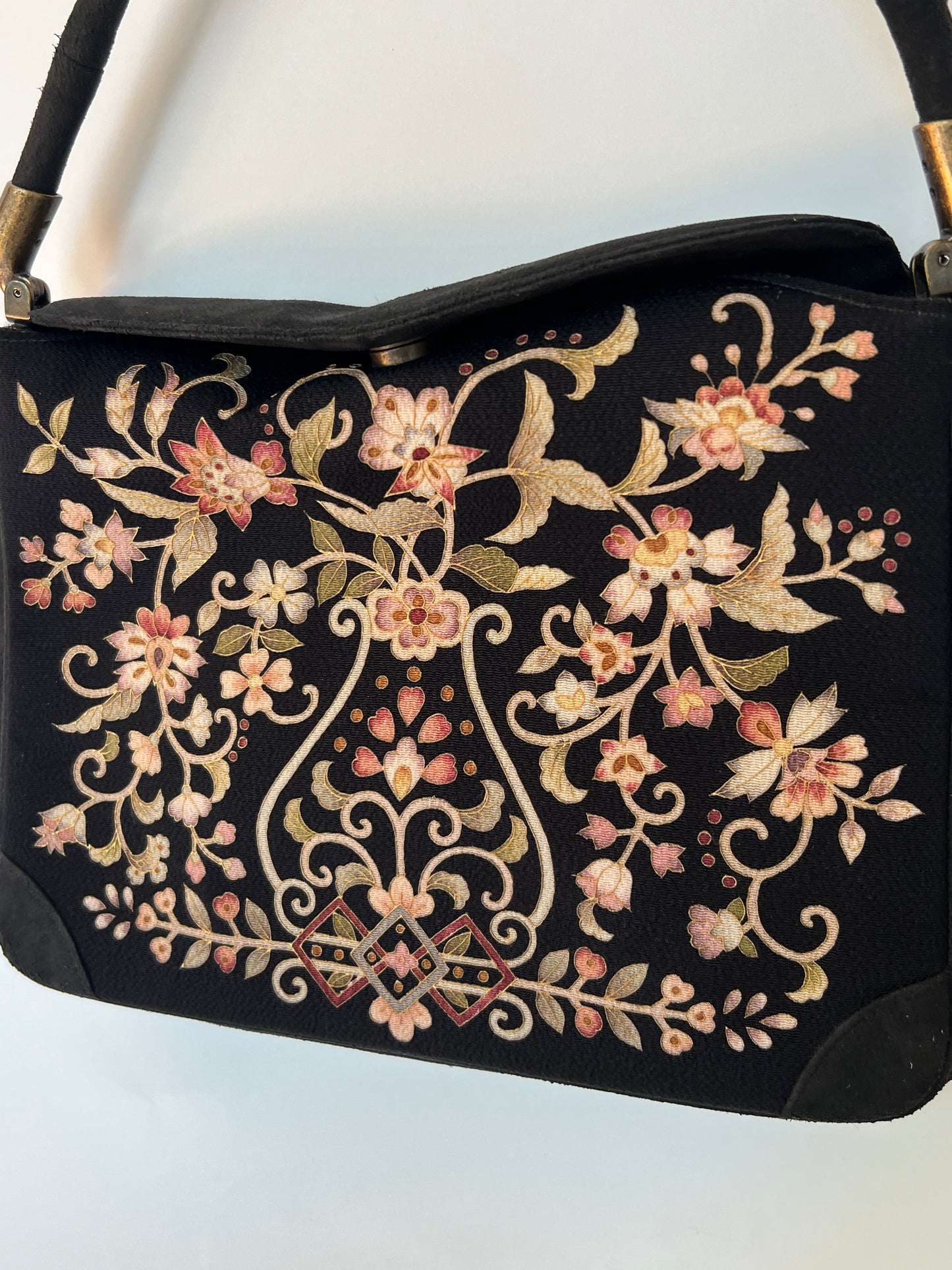 Okajima Embroidered Silk & Suede Shoulderbag