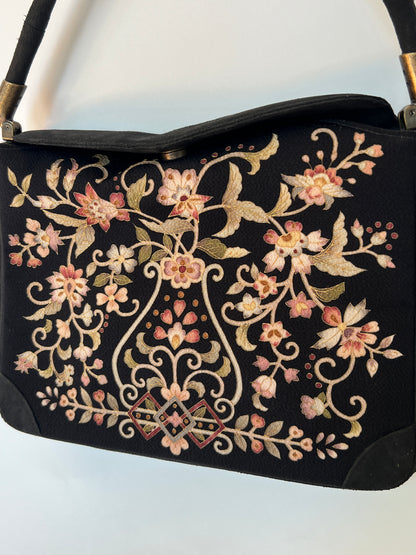 Okajima Embroidered Silk & Suede Shoulderbag