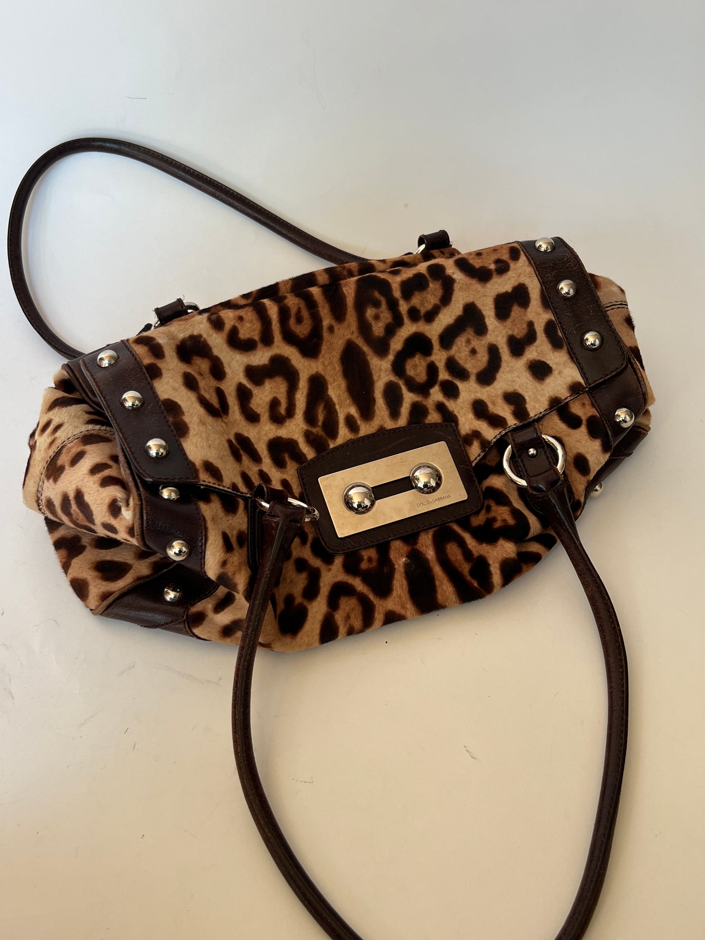 Dolce & Gabbana Leopard Pony Hair Studded Bag