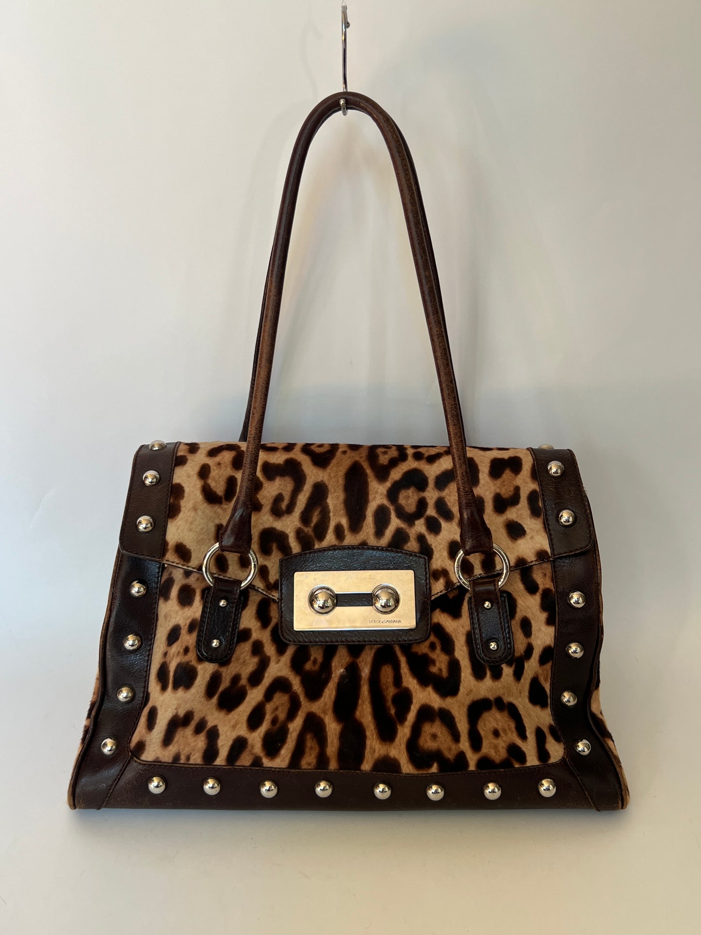 Dolce & Gabbana Leopard Pony Hair Studded Bag