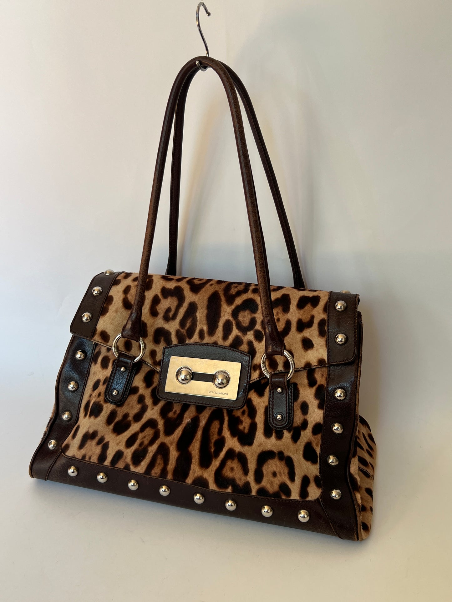 Dolce & Gabbana Leopard Pony Hair Studded Bag