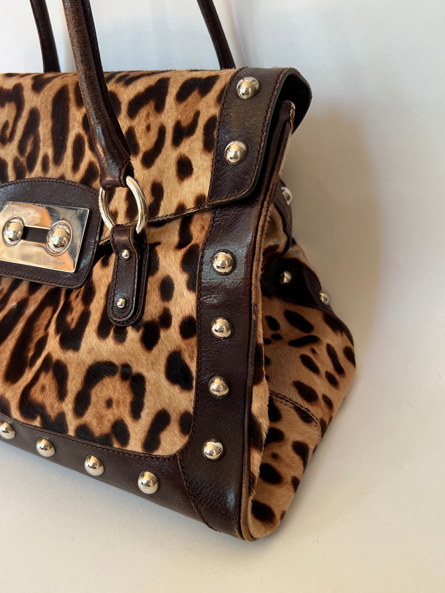 Dolce & Gabbana Leopard Pony Hair Studded Bag