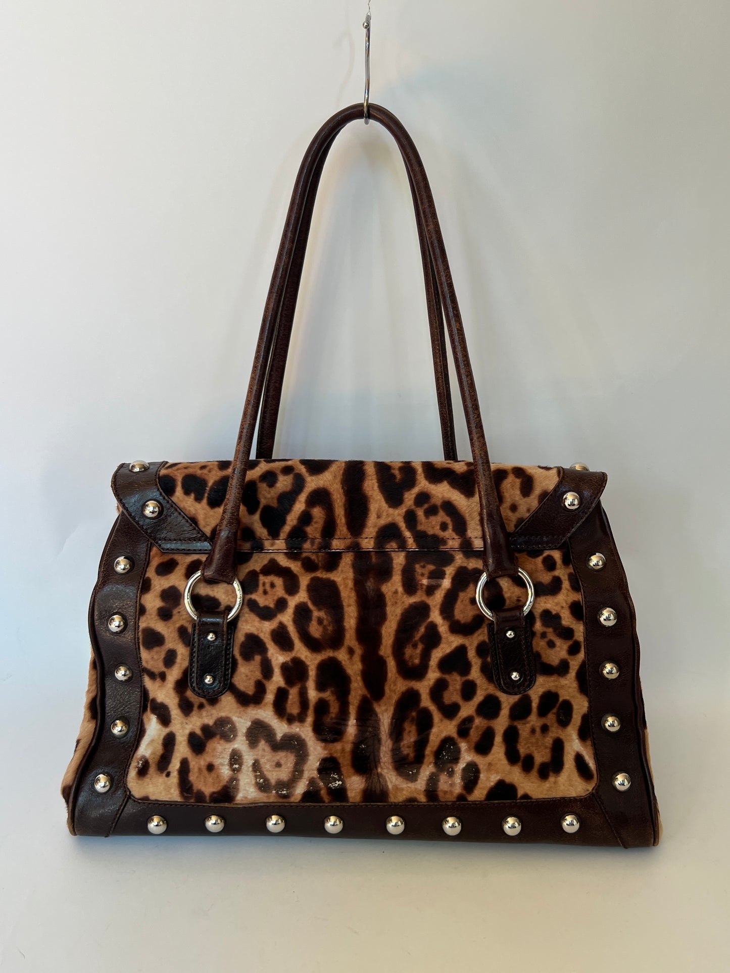 Dolce & Gabbana Leopard Pony Hair Studded Bag