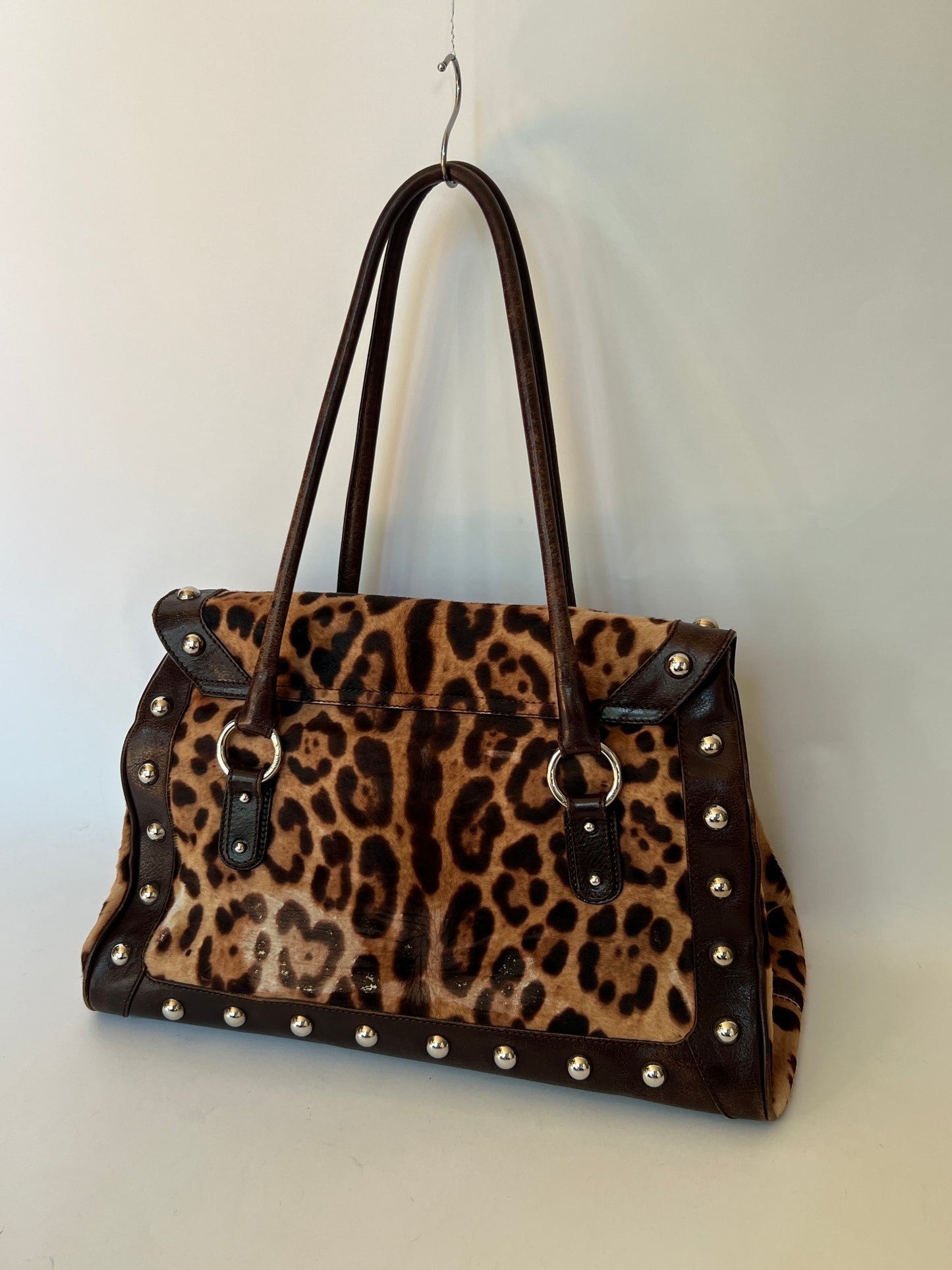 Dolce & Gabbana Leopard Pony Hair Studded Bag