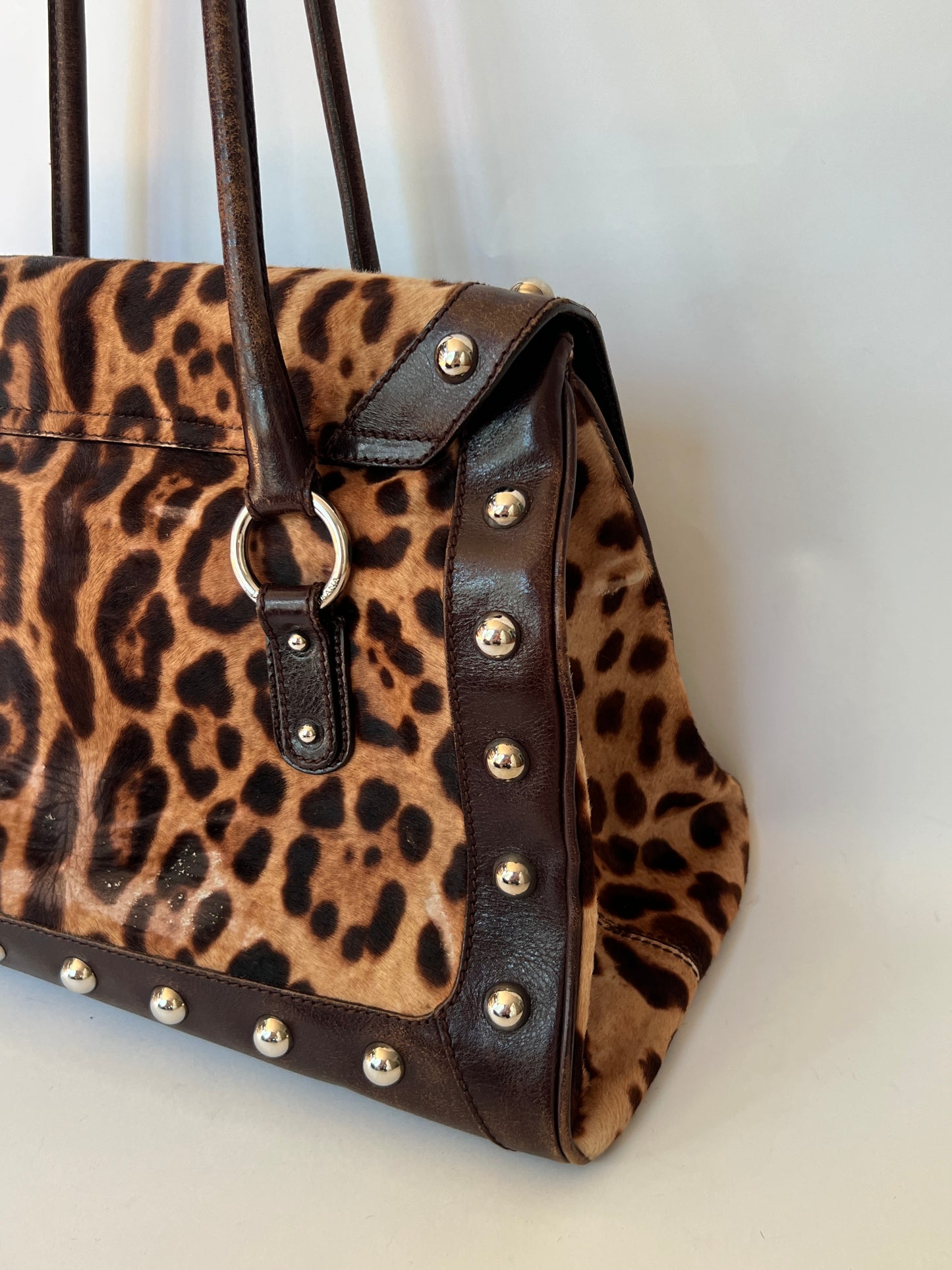Dolce & Gabbana Leopard Pony Hair Studded Bag