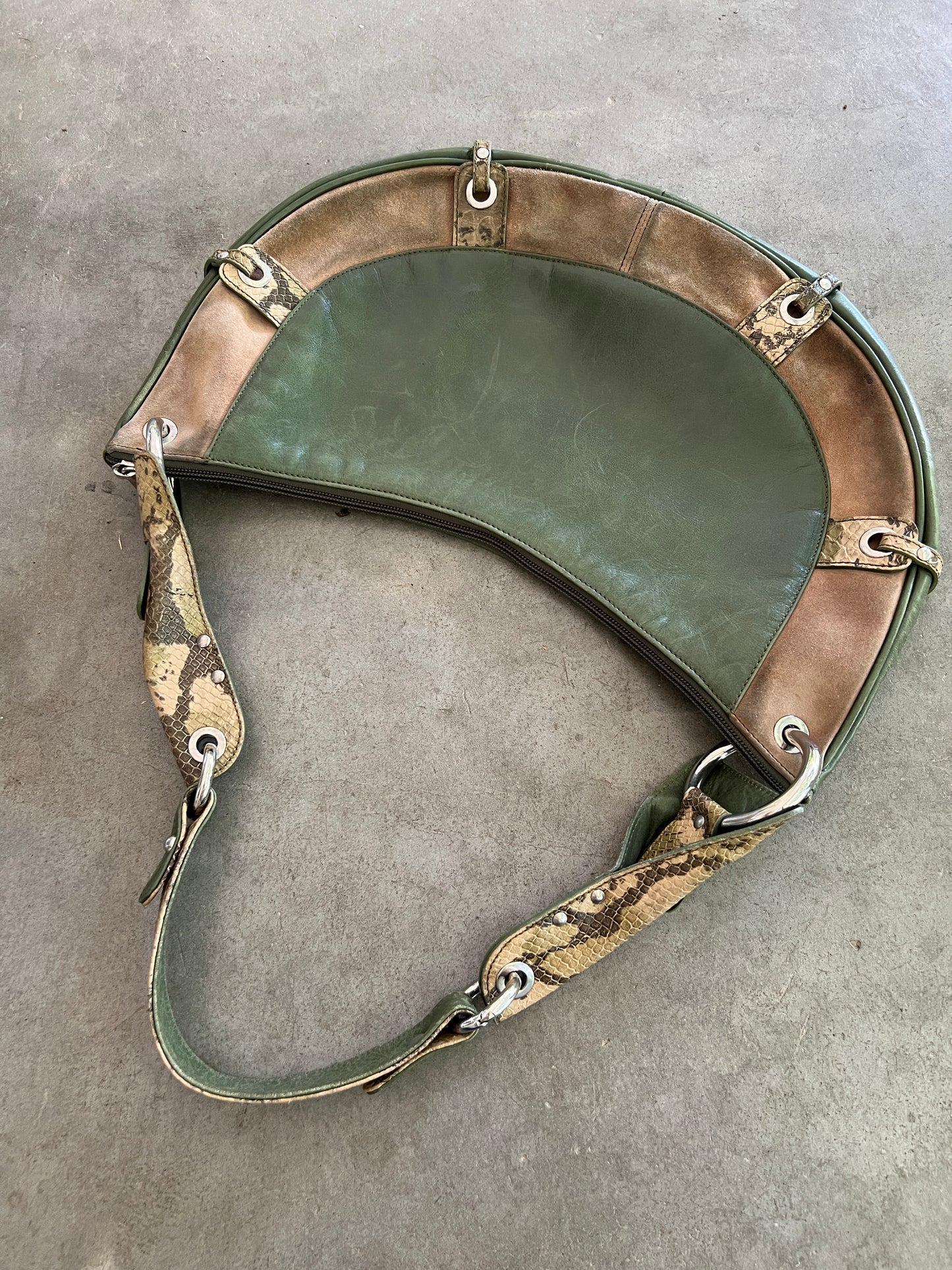 Green Leather and Suede Python Hobo Bag