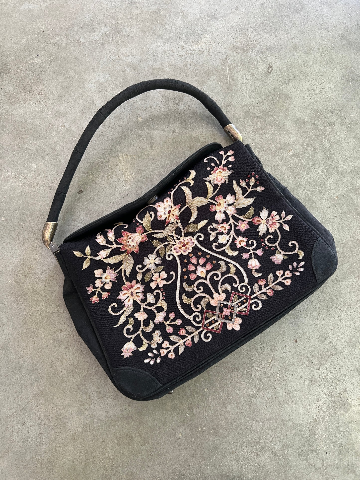 Okajima Embroidered Silk & Suede Shoulderbag