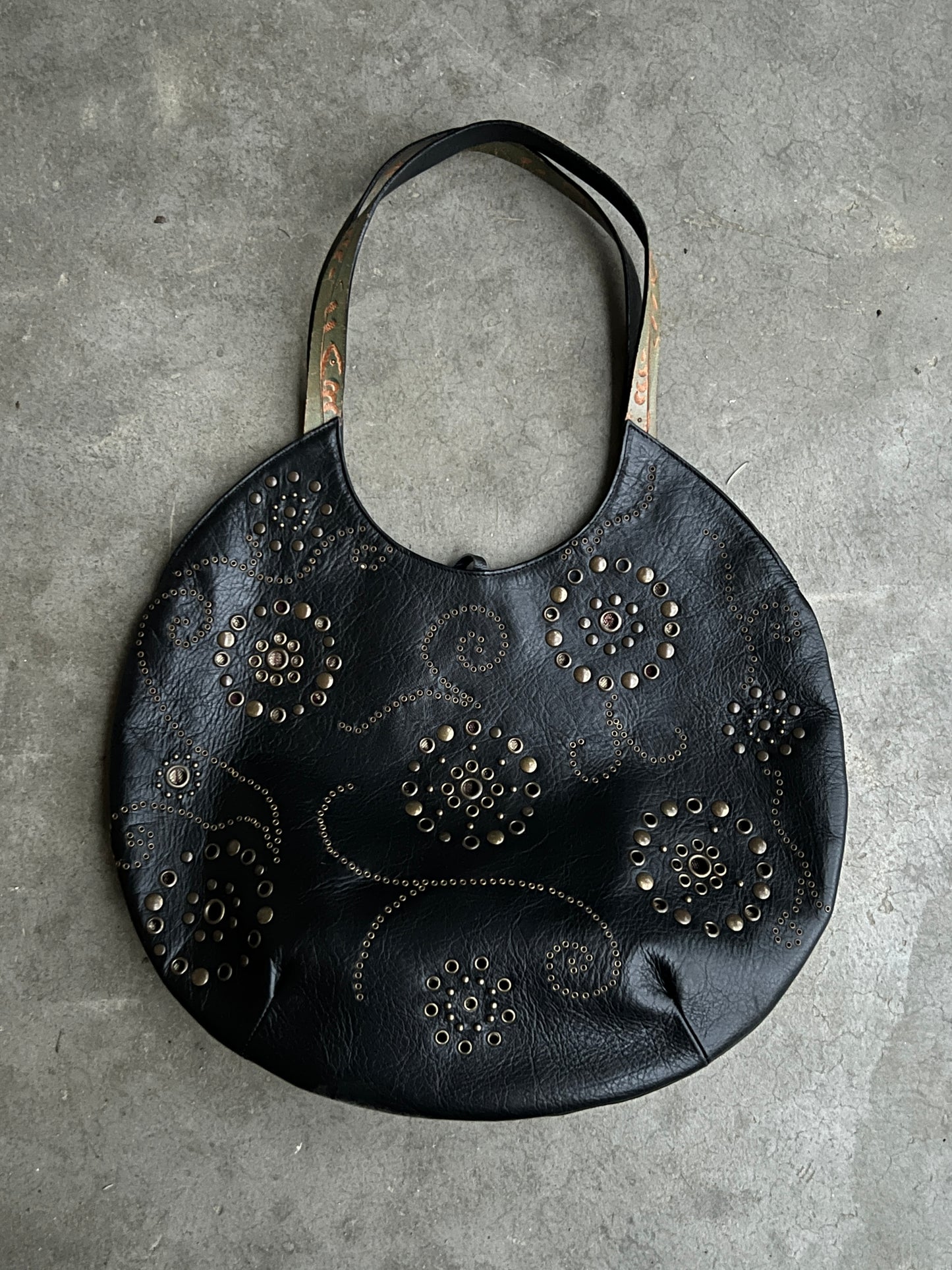 Black Leather Eyelet Tote Bag