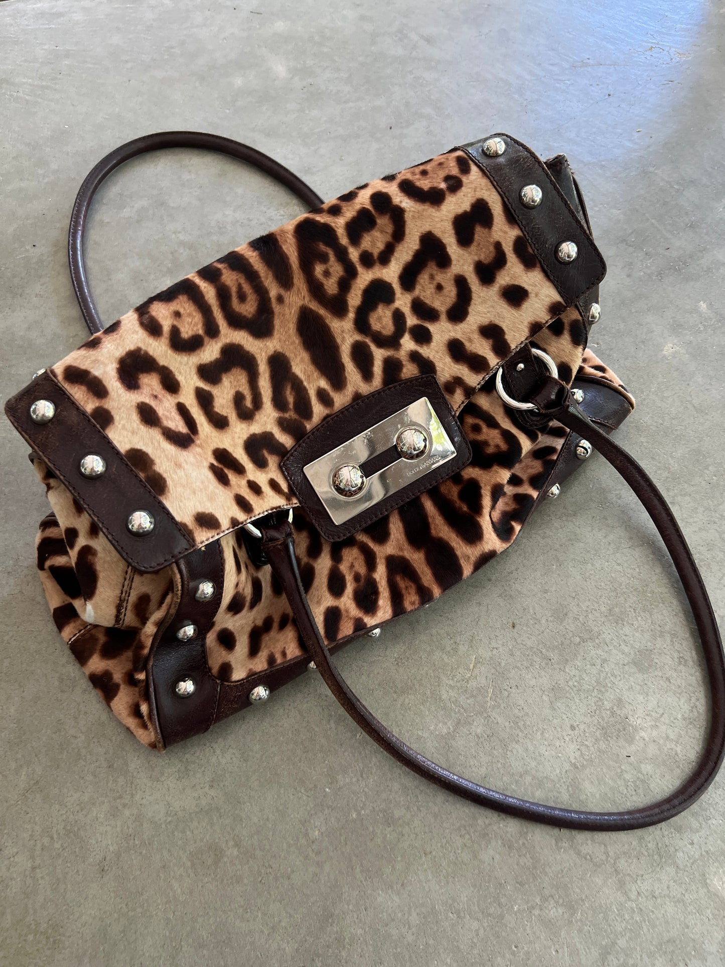 Dolce & Gabbana Leopard Pony Hair Studded Bag