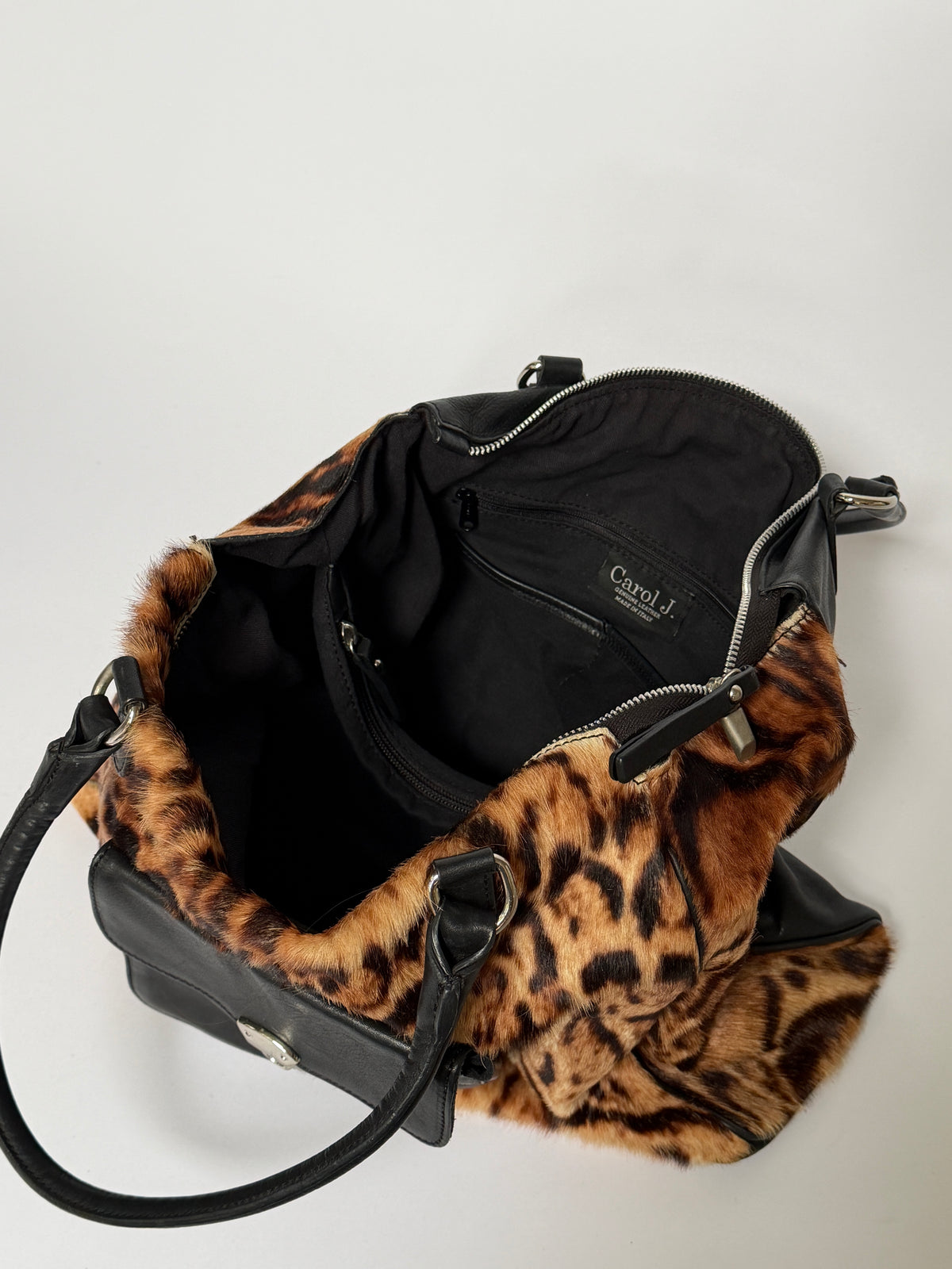 Large Leopard Print Pony Hair Duffle Bag